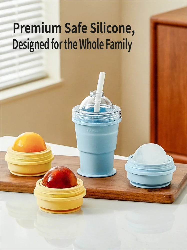 2-in-1 Ice Ball Maker Bottle– Foldable, Press-to-Release, Portable Summer Drink Cup