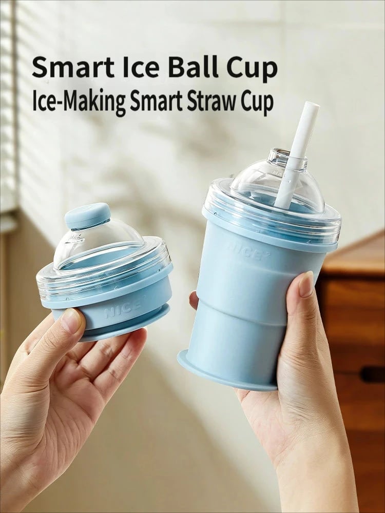 2-in-1 Ice Ball Maker Bottle– Foldable, Press-to-Release, Portable Summer Drink Cup