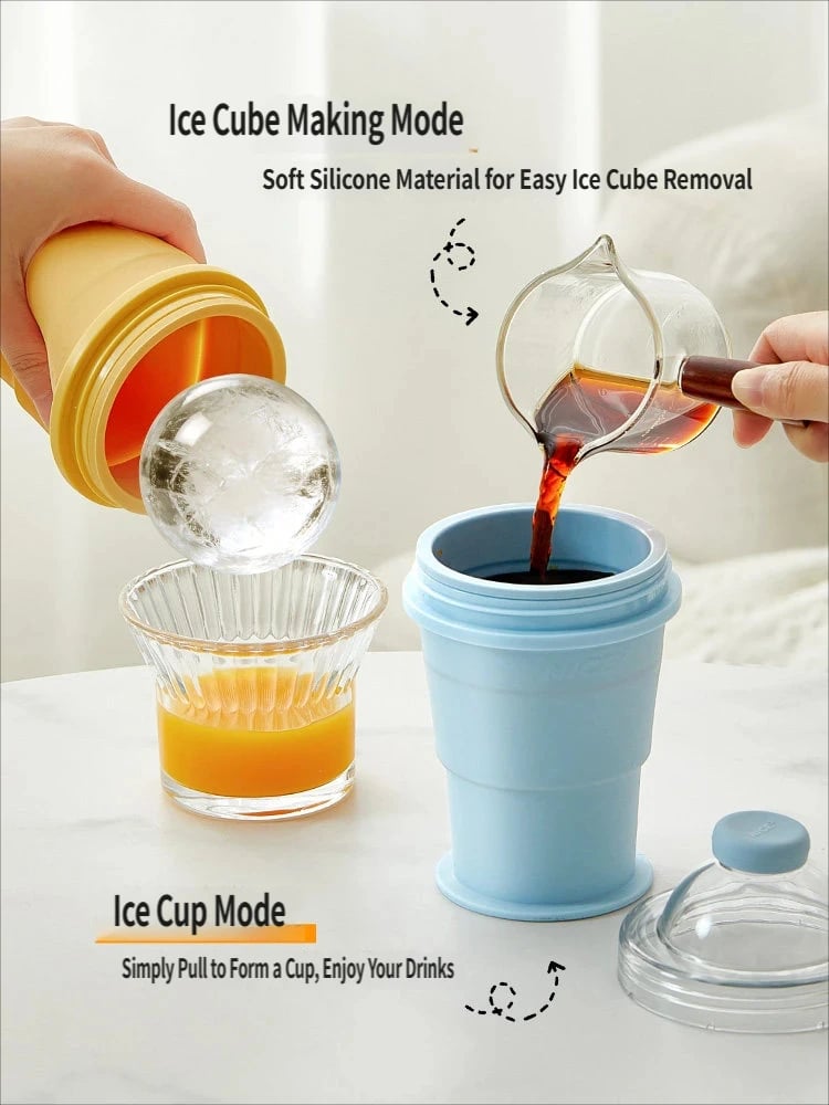 2-in-1 Ice Ball Maker Bottle– Foldable, Press-to-Release, Portable Summer Drink Cup